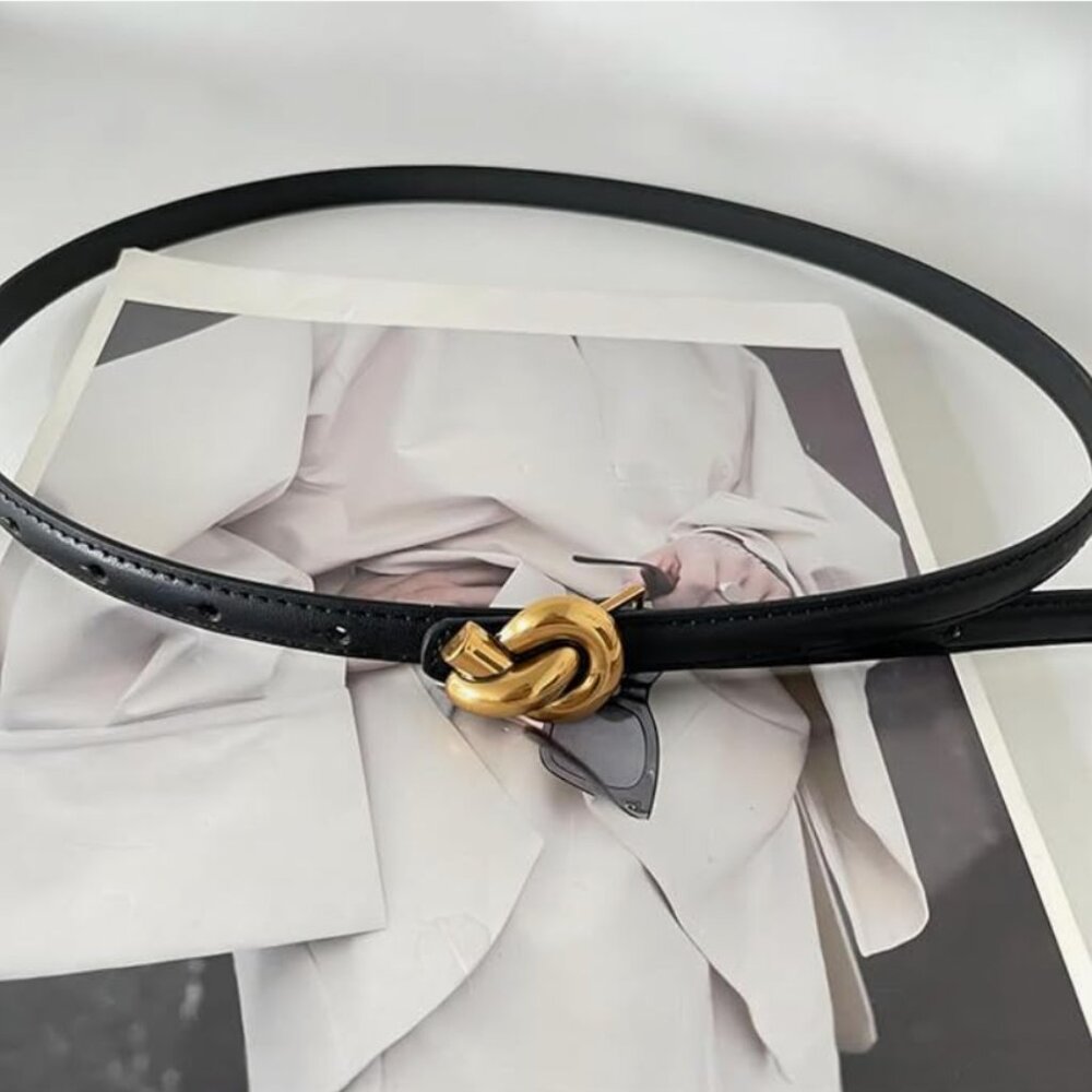 Metal Knot Buckle Skinny Waist Belt for Pants / Jeans / Dresses | Women - Picture 4 of 12